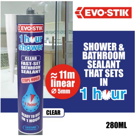 Evo-Stick 1 Hour Shower Silicone Sealant Clear C20