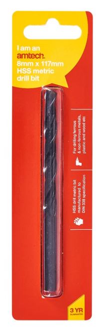 Amtech High speed steel (HSS) metric drill bit (8mm x 117mm)