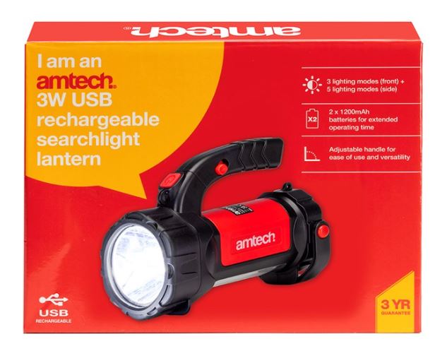 Amtech 3W USB rechargeable searchlight lantern