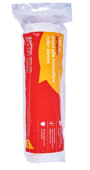 Amtech 230mm (9") x 38mm (1.5") Short pile (9mm) roller sleeve - microfibre