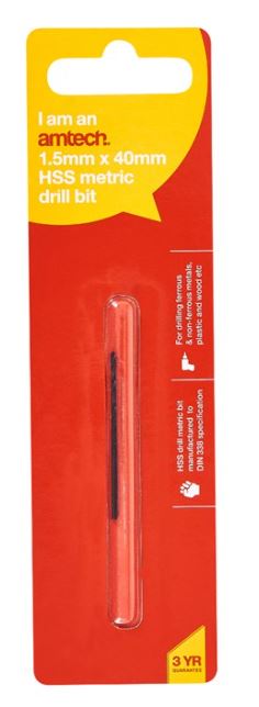 Amtech High speed steel (HSS) metric drill bit (1.5mm x 40mm)