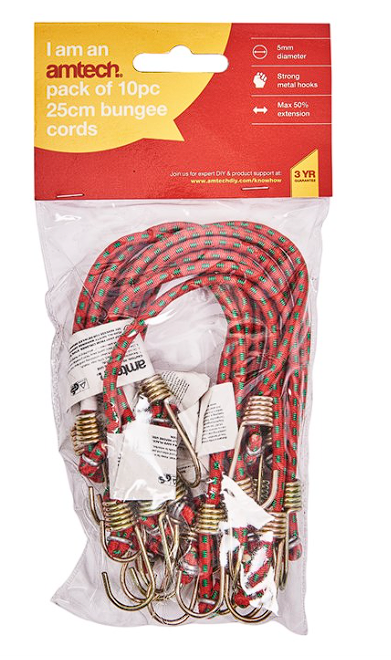 Amtech 250mm (10") Mini bungee cords (10 pack)