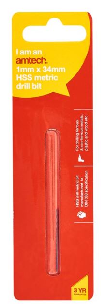 Amtech High speed steel (HSS) metric drill bit (1mm x 34mm)
