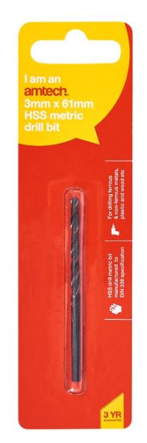 Amtech High speed steel (HSS) metric drill bit (3mm x 61mm)