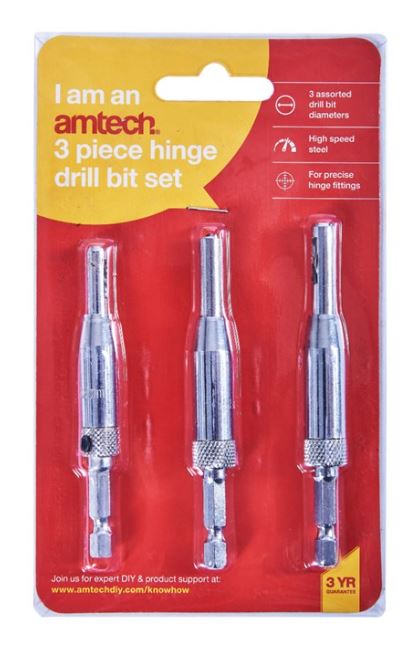 Amtech 3pc Hinge Drill Bit Set