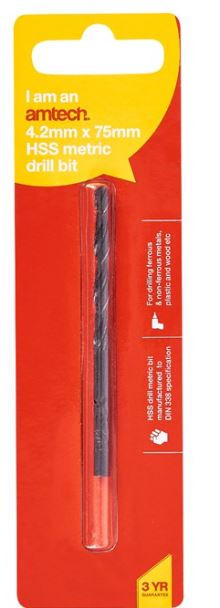Amtech High speed steel (HSS) metric drill bit (4.2mm x 75mm)