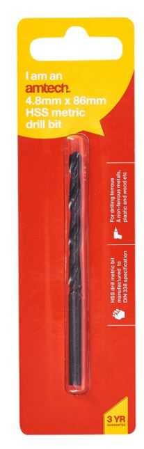 Amtech High speed steel (HSS) metric drill bit (4.8mm x 86mm)