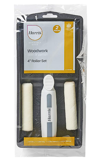 Harris Seriously Good Woodwork Stain & Varnish Mini Roller Set with Tray and Frame, 4"