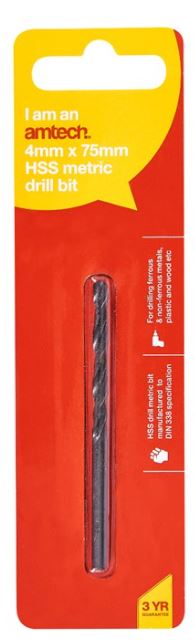 Amtech High speed steel (HSS) metric drill bit (4mm x 75mm)