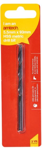Amtech High speed steel (HSS) metric drill bit (5.5mm x 93mm)