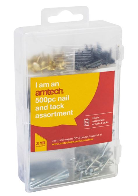 Amtech 500 Piece set of assorted nails, tacks and push pins