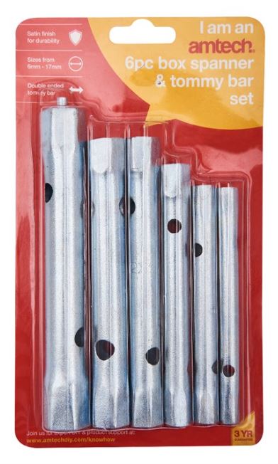 Amtech 6 Piece tubular box spanner set with Tommy bar