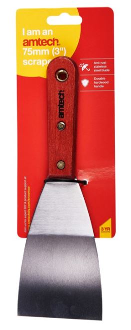 Amtech 75mm (3") Heavy duty scraper with wooden handle
