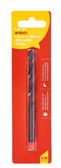 Amtech High speed steel (HSS) metric drill bit (7.5mm x 109mm)