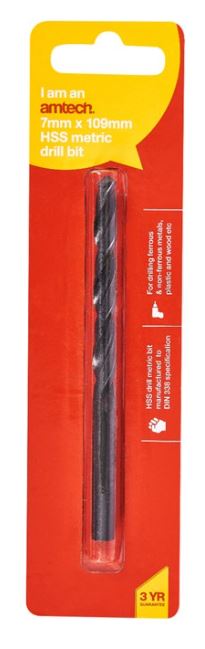 Amtech High speed steel (HSS) metric drill bit (7mm x 109mm)