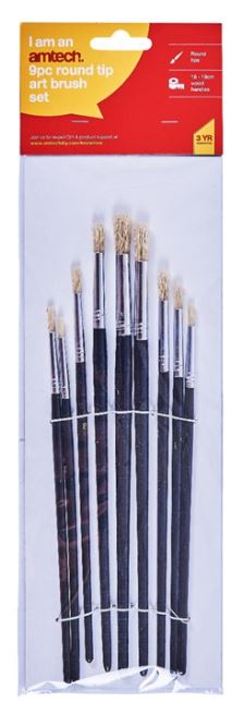 Amtech 9 Piece round tip art brush set