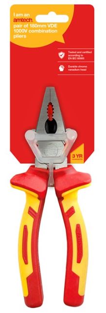 Amtech VDE Insulated Combination Pliers 180mm (7") – 1000V Rated for Electrical Work