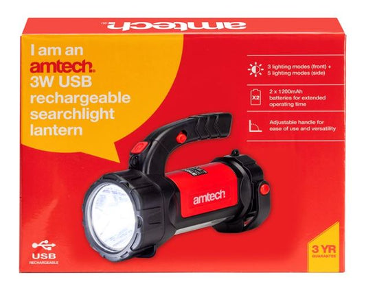 Amtech 3W USB rechargeable searchlight lantern
