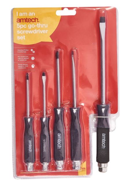 Amtech 5 Piece go-thru screwdriver set