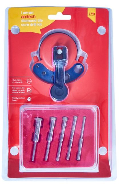 Amtech Diamond tile core drill kit and vacuum base drill guide