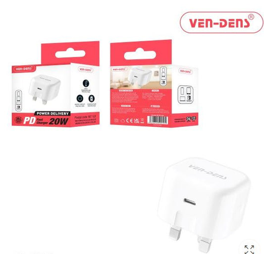 Ven-Dens PD 20w Fast Charger Wall Plug (White)